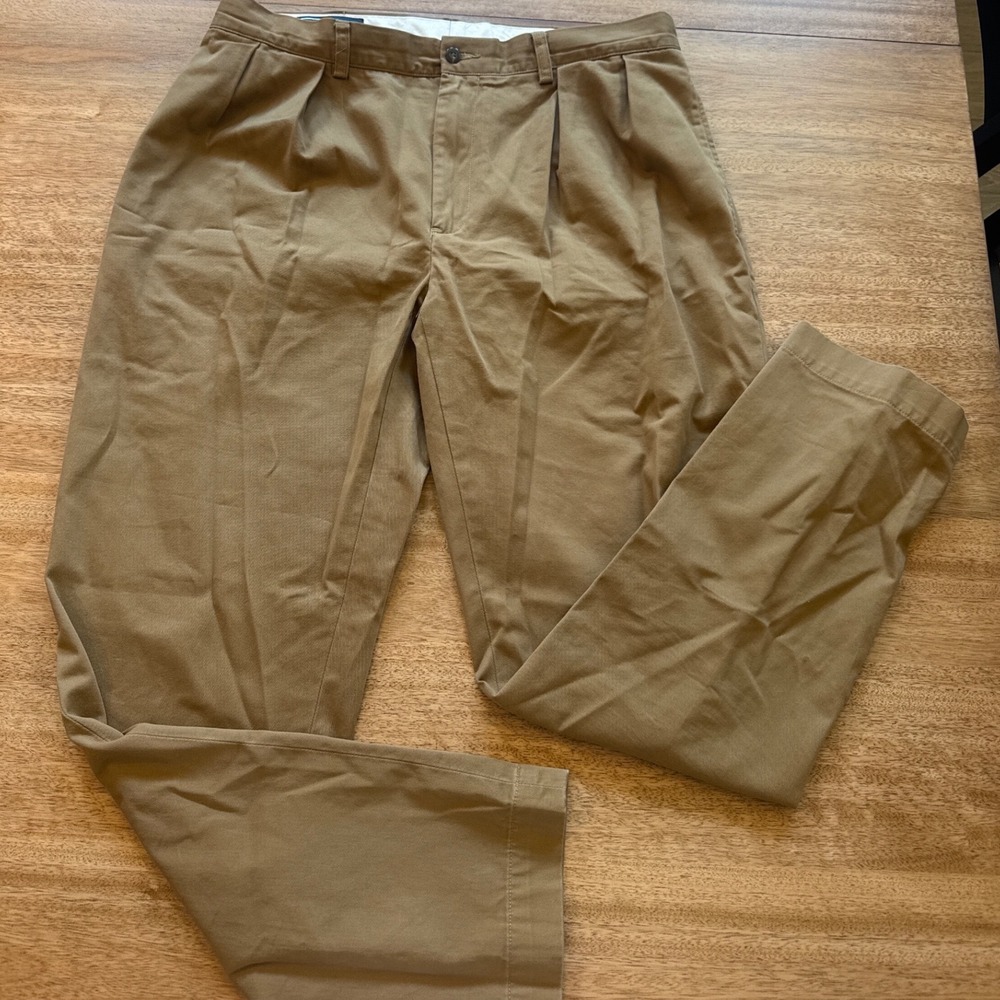 Polo Ralph Lauren Ethan Pant Mens 36x32 Khaki Tan Pleated Cotton Chino Trousers - Picture 3 of 7